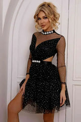 Cutout Mock Neck Mesh Dress - Femstylo