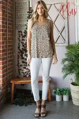 Heimish Full Size Front Button Animal Print Sleeveless Top Plus Size - Femstylo