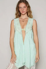 POL Embroidered Pearls Open Front Sleeveless Cardigan - Femstylo