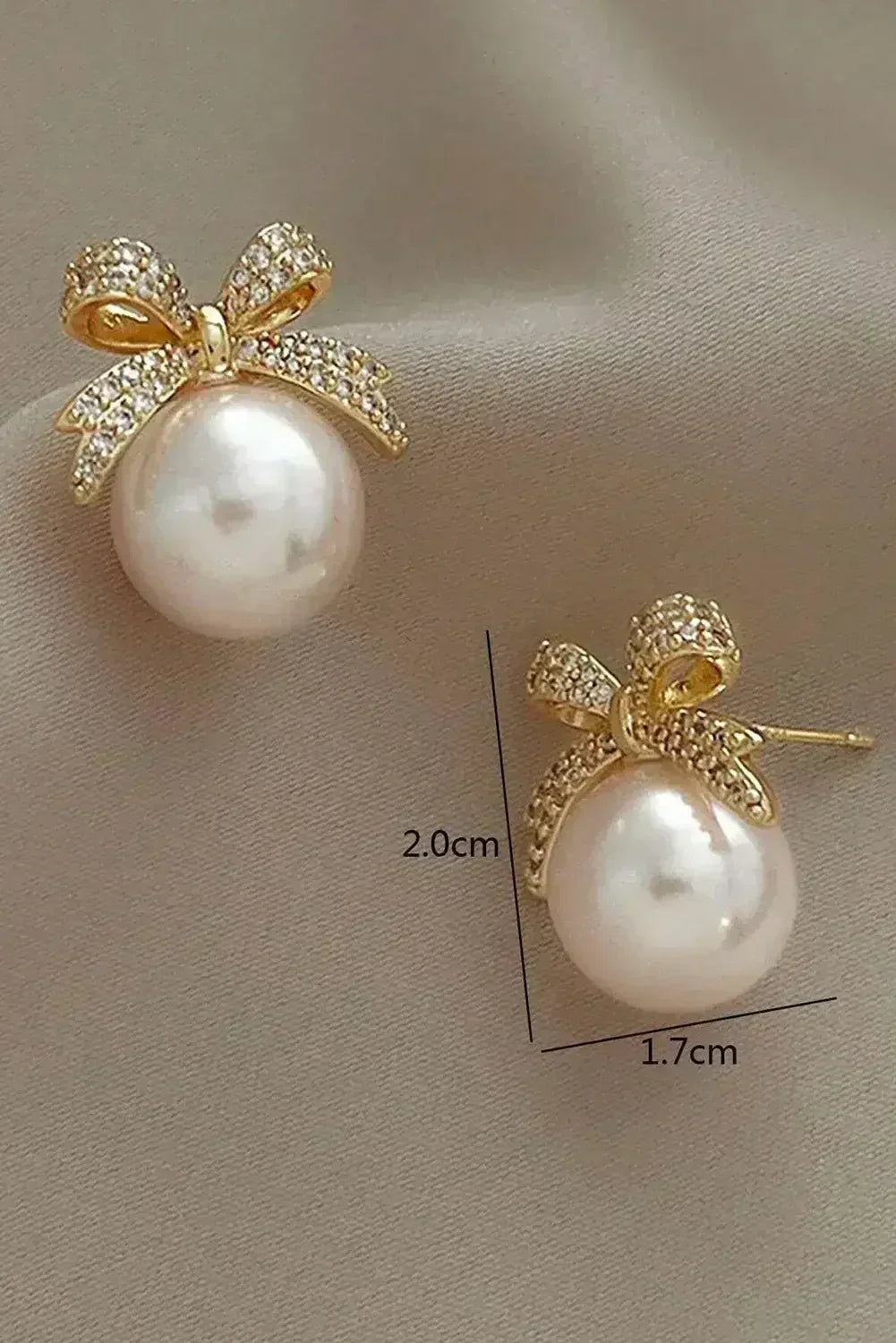 Gold Rhinestone Bowknot Pearl Earrings - Femstylo