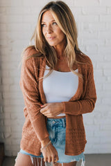 Redwood Burl Mix Pattern Hollow Knit Open Front Cardigan