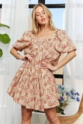 ADORA Floral Square Neck Puff Sleeve Dress - Femstylo