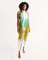 Sheer Swimsuit Cover Up Abstract Print Orange and Green - Femstylo
