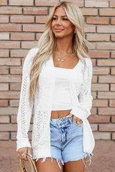 White Open Knit Cardigan - Lightweight & Machine Washable | Femstylo - Femstylo