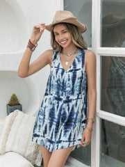 Tie-Dye V-Neck Sleeveless Romper - Femstylo