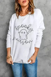 Ghost Graphic Long Sleeve Dropped Shoulder Sweatshirt - Femstylo