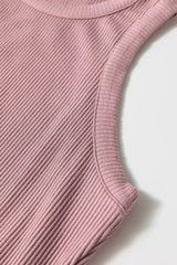 Sepia Rose Ribbed Vest Patchwork Tiered Midi Dress - Femstylo