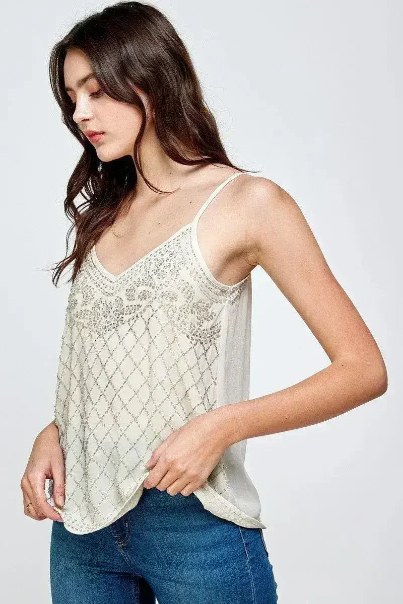 Women's Embellished Spaghetti Strap Camisole Top - Femstylo