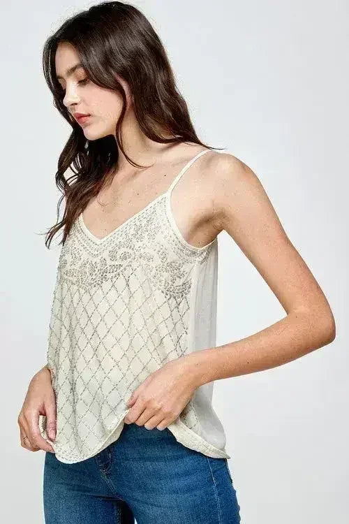 Women's Embellished Spaghetti Strap Camisole Top - Femstylo