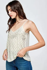 Women's Embellished Spaghetti Strap Camisole Top - Femstylo