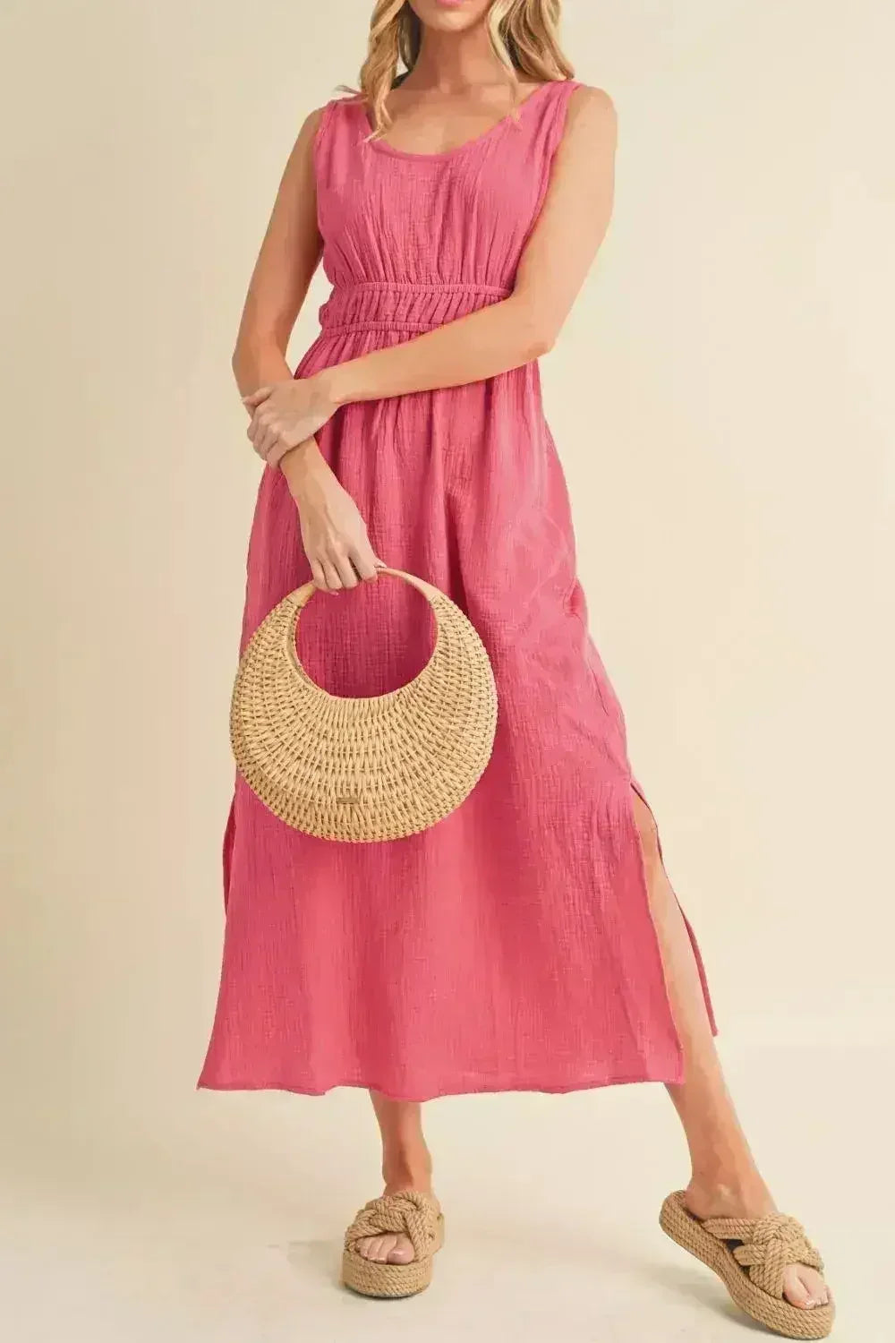 Aemi + Co Side Slit Round Neck Sleeveless Tank Dress - Femstylo