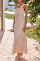 Ruched Single Shoulder Sleeveless Maxi Dress - Femstylo