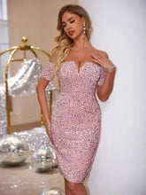 Slit Sequin Off-Shoulder Mini Dress - Femstylo