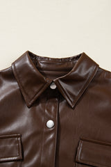 Chicory Coffee Flap Pocket Drawstring Hem Leather Jacket