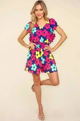 Haptics Floral Smocked Waist Romper with Side Pockets - Femstylo