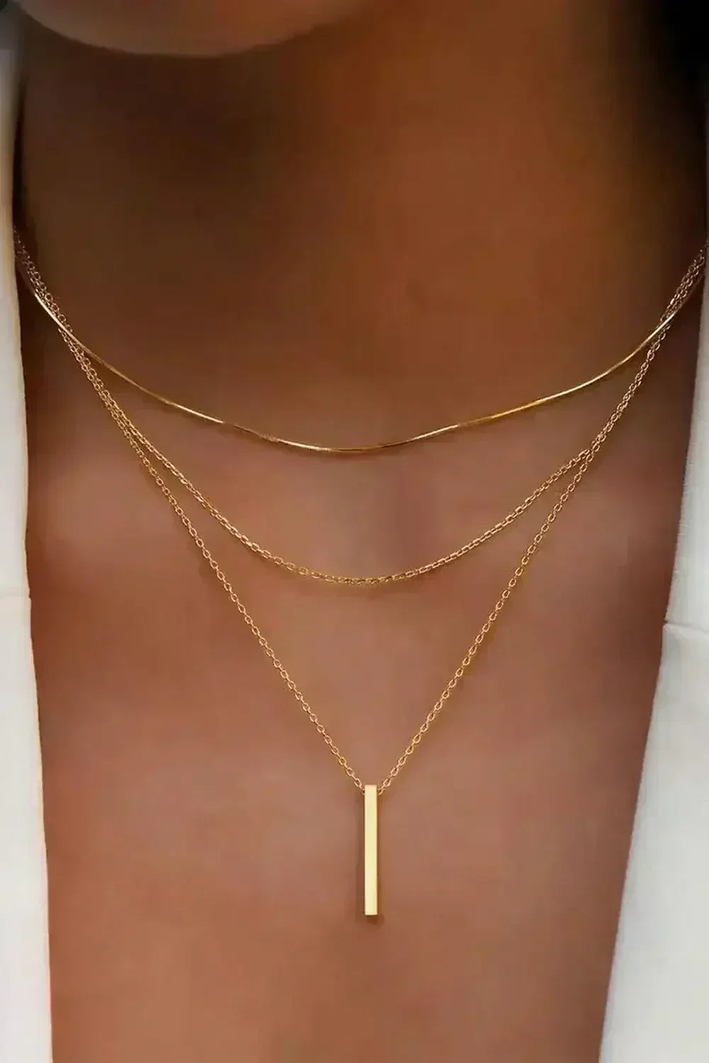 Gold Bar Pendant Layered Adjustable Chain Necklace - Femstylo