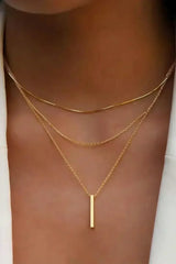 Gold Bar Pendant Layered Adjustable Chain Necklace - Femstylo