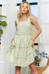 Smocked Ruffled Wide Strap Mini Dress – Sweet & Stylish - Femstylo