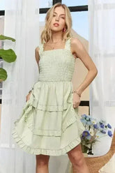 ADORA Smocked Ruffled Wide Strap Mini Dress - Femstylo