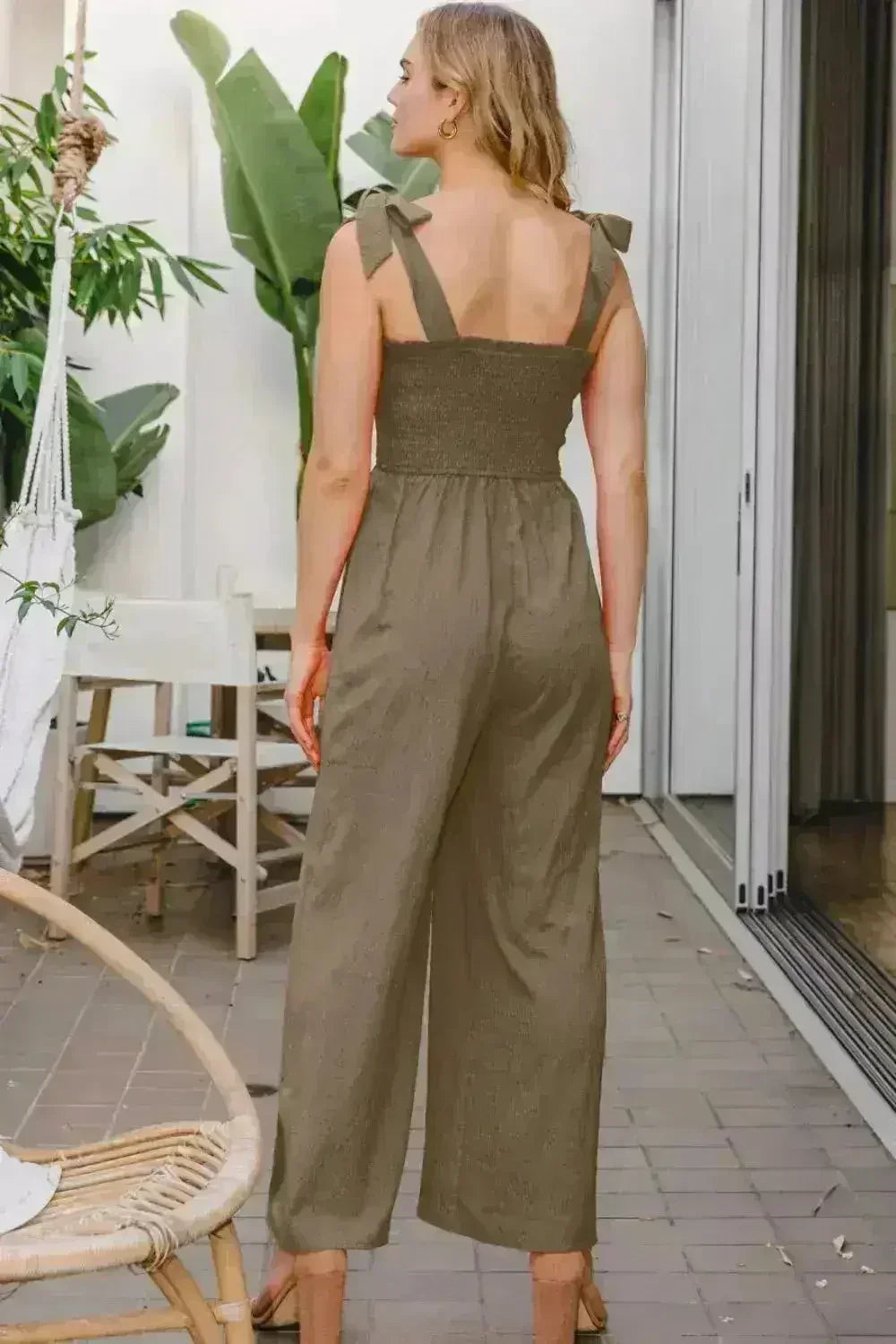 ODDI Full Size Bodice Smocked Sleeveless Jumpsuit - Femstylo