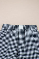 Blue Vintage Gingham Print High Waisted Loose Shorts - Femstylo
