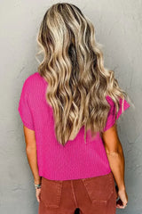 Mineral Red Patch Pocket Ribbed Knit Short Sleeve Sweater - Femstylo