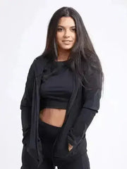 Athletic Fitted Zip-Up Hoodie Jacket with Pockets - Femstylo