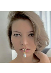 Baroque Pearl Honey Bee Drop Earrings Gold - Femstylo