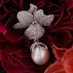 Baroque Pearl White Flower Drop Earring Silver - Femstylo