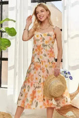 ADORA Floral Smocked Back Dress – Adjustable Strap Midi - Femstylo