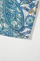 Blue Bohemian Paisley Floral V Neck Puff Sleeve Mini Dress - Femstylo