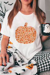 White Floral Pumpkin Custom Heat Transfer Printing Graphic Tee