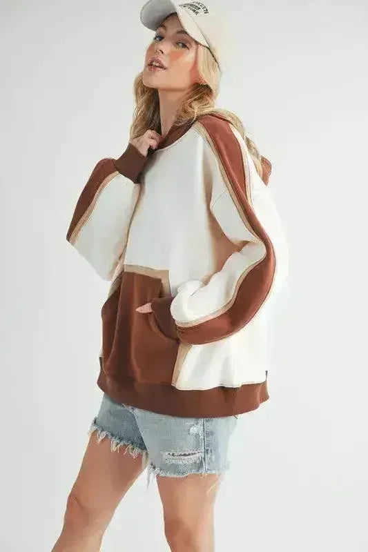 Color Block Hoodie - Kangaroo Pocket Sweatshirt | Femstylo - Femstylo