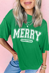 Bright Green MERRY CHRISTMAS Letter Heat Transfer Printing Graphic Tee