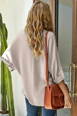 Elegant Apricot V Neck 3/4 Sleeve High Low Hem Shirt - Femstylo