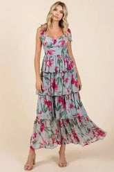 Mittoshop Layered Floral Sweetheart Neck Maxi Dress - Femstylo