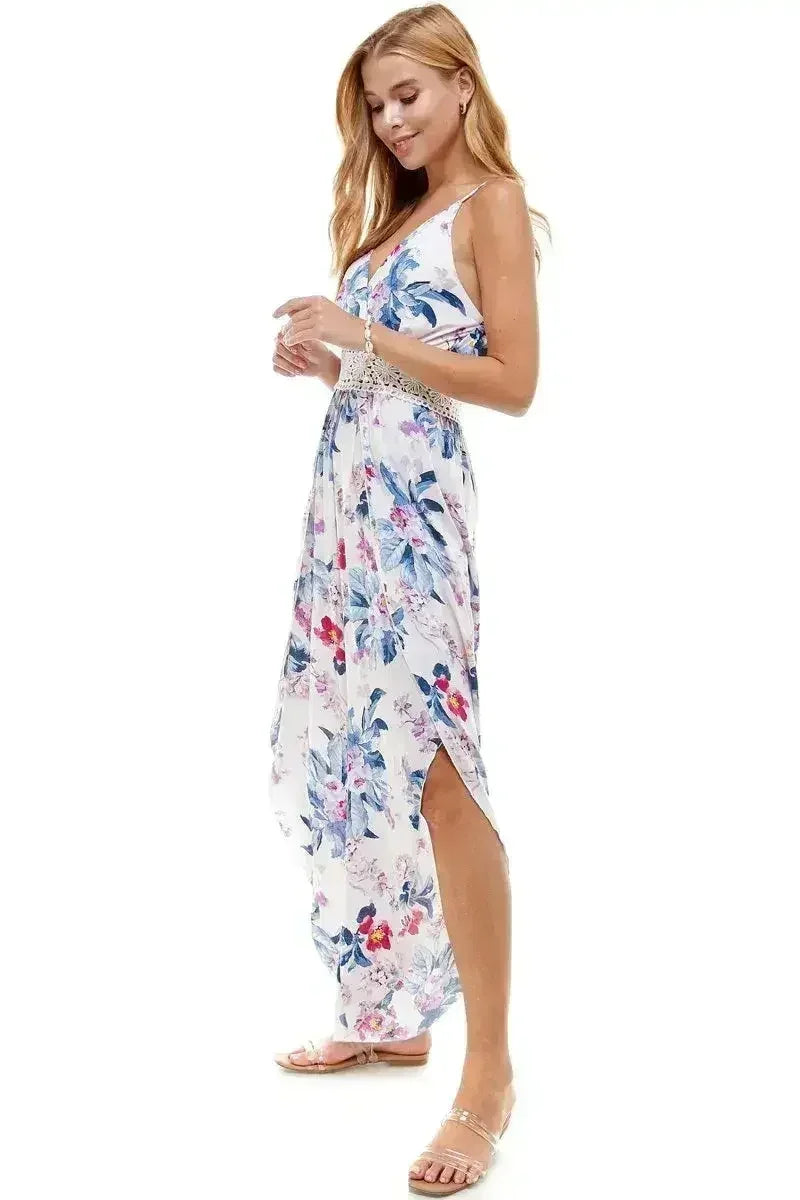 FLORAL & SOLID CROCHET TULIP LEG CAMI JUMPSUIT - Femstylo