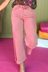 Peach Blossom Acid Washed High Rise Cropped Jeans