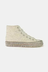 Beast Fashion Glitter Lace-Up Studded Platform Sneakers - Femstylo