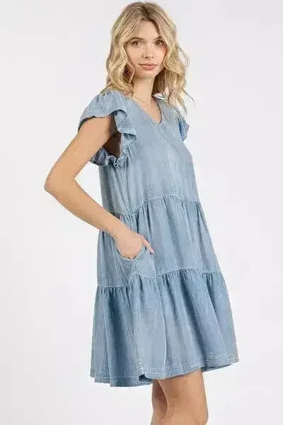 Mittoshop V-Neck Ruffled Cap Sleeve Mini Dress - Femstylo