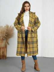 Plaid Double-Breasted Long Sleeve Longline Coat - Femstylo