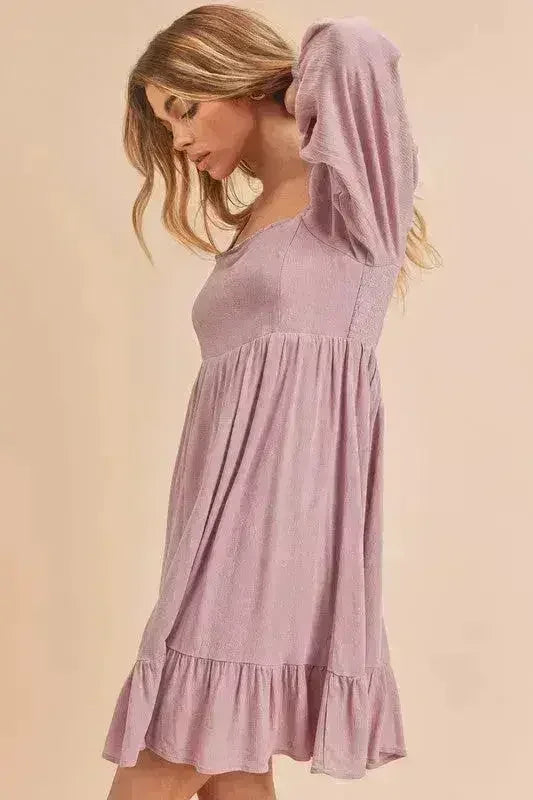 Aemi + Co Ruffled Hem Square Neck Balloon Sleeve Mini Dress - Femstylo