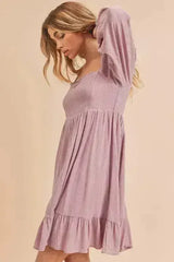 Aemi + Co Ruffled Hem Square Neck Balloon Sleeve Mini Dress - Femstylo