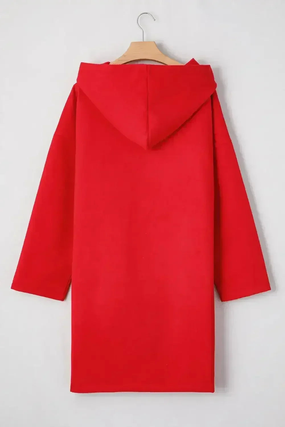 Fiery Red Solid Color Casual Zip up Hooded Coat - Femstylo