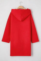Fiery Red Solid Color Casual Zip up Hooded Coat - Femstylo