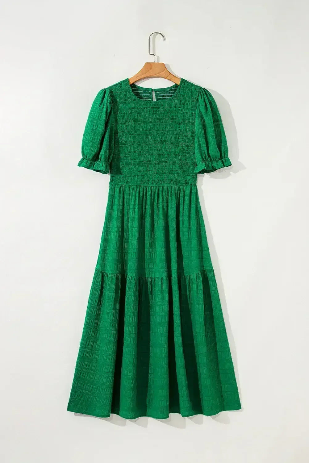 Sail Blue Solid Textured Smocked High Waist Midi Dress - Femstylo