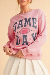 Pink Rugby GAME DAY Graphic Drop Shoulder Sweatshirt - Femstylo