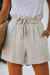 Tie Waist Casual Shorts with Pockets - Femstylo