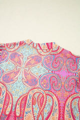 Rose Ethnic Paisley Print Ruffle Sleeve Notch Neck Midi Dress - Femstylo