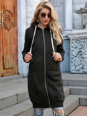 Double Take Full Size Zip-Up Longline Hoodie with Pockets - Femstylo